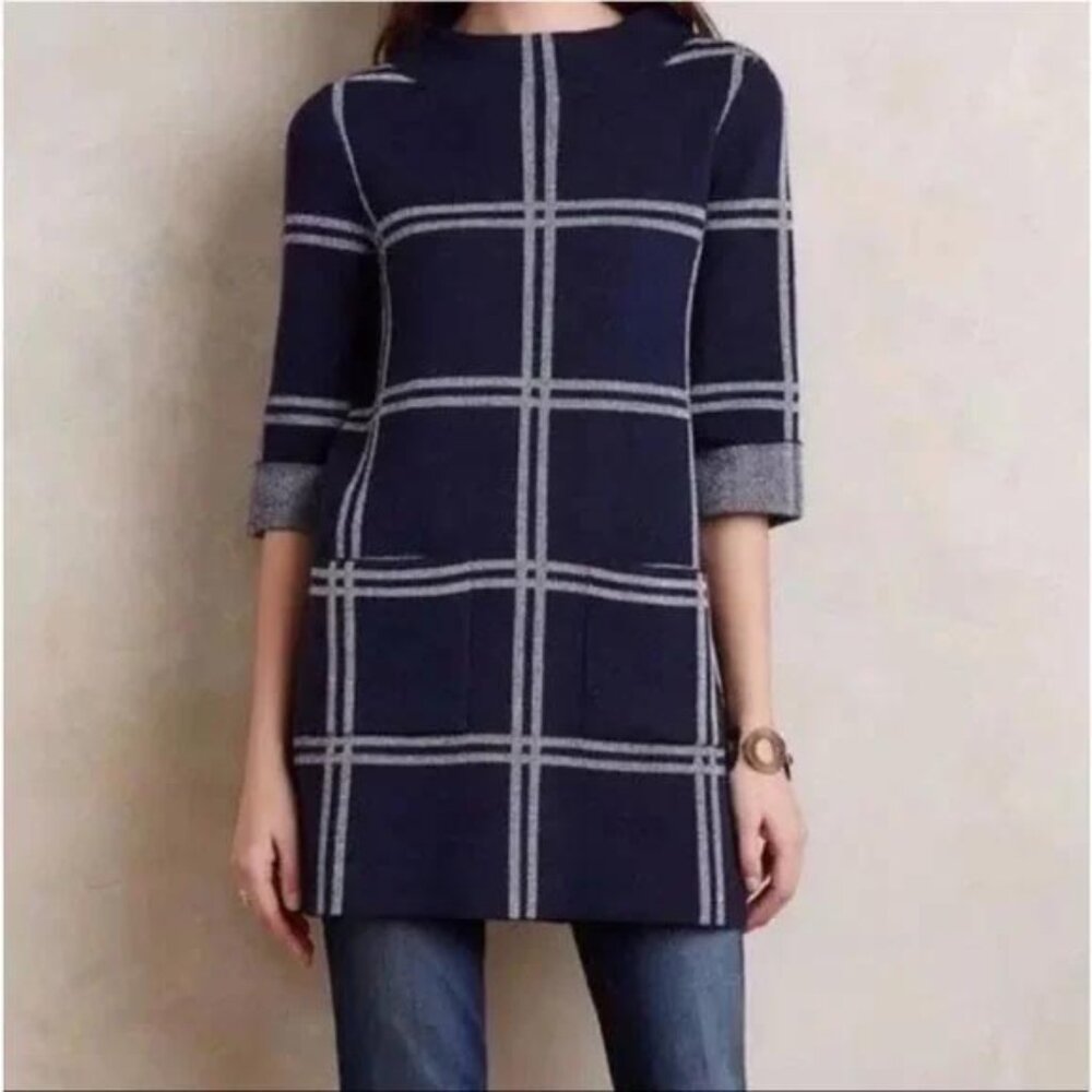 NWT ANTHROPOLOGIE, Plaid, Mod Fall Knit Dress/Tunic, XXS petite